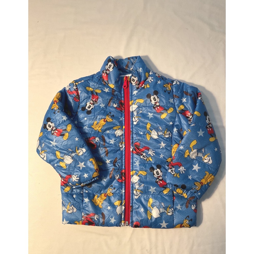 Disney Mickey Mouse Pluto Donald Duck Puffer Jacket Blue Toddler Size 2 92cm